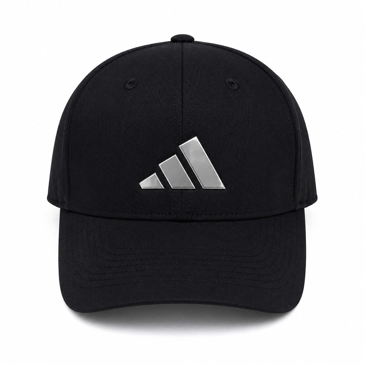 28b53d88-922d-43f9-bf7f-e14e89358727 | UAE SPORT STORE Black baseball cap with a silver Adidas logo on the front panel.