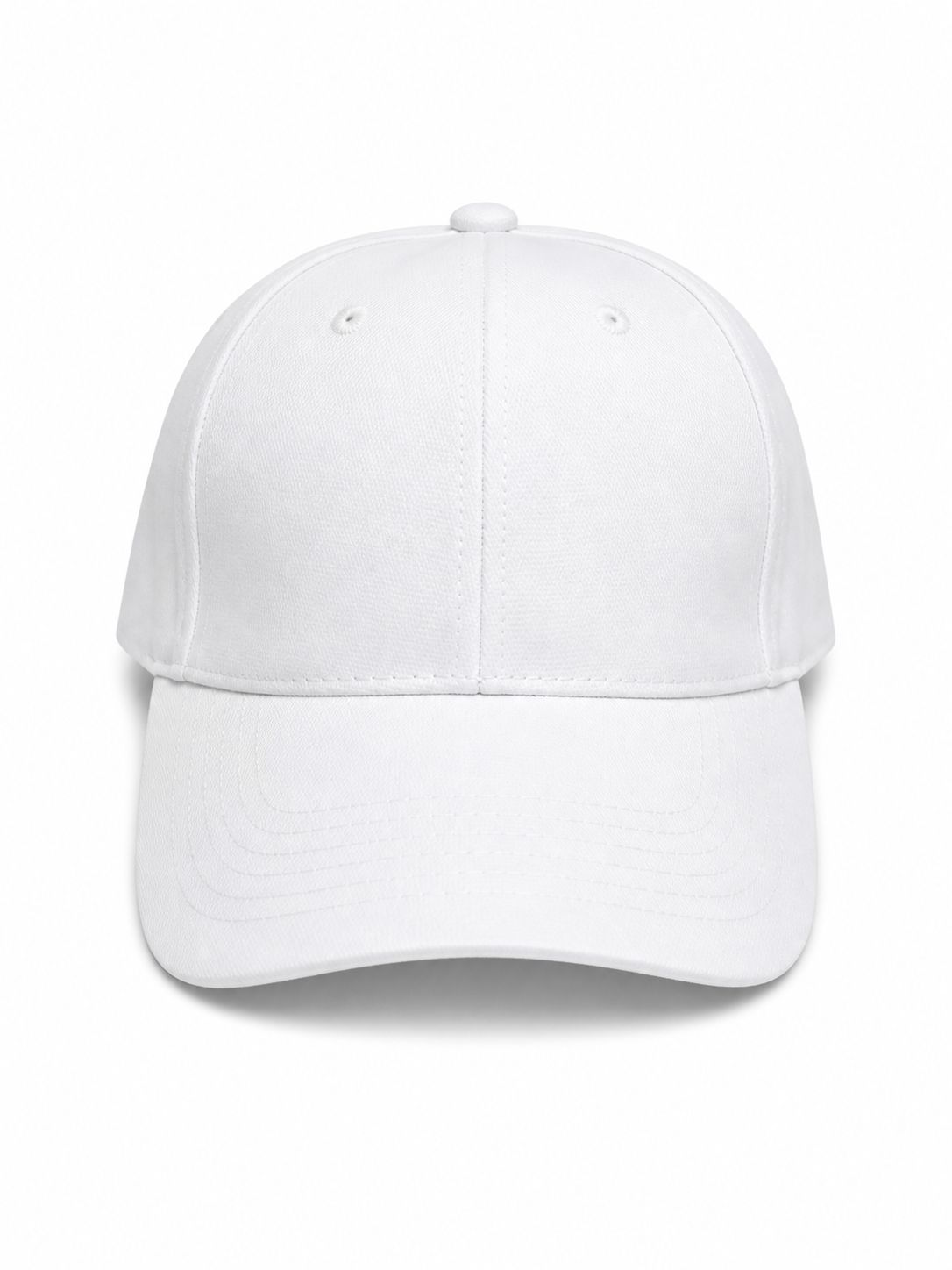 2b0a05f3-ceda-4d46-a065-790dab827b32 | UAE SPORT STORE قبعة بيسبول بيضاء متجهة للأمام، سادة وأنيقة مع حافة منحنية وزر في الأعلى.