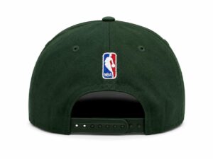 Rear view of a dark green baseball cap with an adjustable snapback and NBA logo centered on the back panel
