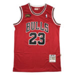 Red Chicago Bulls basketball jersey with white-and-black trim and the number 23 displayed on the front, a Michael Jordan classic style.