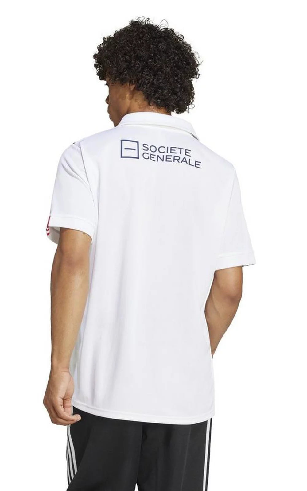 2d53295356fc44f3b8dd73f595a92872 | UAE SPORT STORE Back view of a person wearing a white polo shirt with the Societe Generale logo on the upper back.