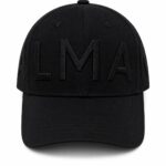 Bold black statement cap with embroidered lettering.