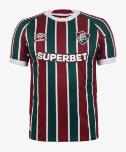 318RpnxyuzBf38j | UAE SPORT STORE Fluminense football jersey with green, maroon and white stripes, Umbro logo and SUPERBET sponsor badge on chest
