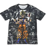 333D1B04-2290-4F0D-A869-1A164D4918FB | UAE SPORT STORE T‑shirt featuring Dragon Ball Z character Goku in Super Saiyan form against a black-and-white manga panel background on a dark tee