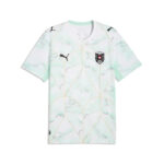 Mint and white marble-patterned soccer jersey with gold geometric lines and a shield crest on the chest (Puma logos visible).