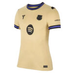 Beige Barcelona football jersey with blue trim, club crest on chest and Spotify sponsor logo on front