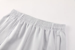 Light gray athletic shorts with an elastic waistband and side pockets.