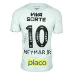 White football jersey back: Neymar Jr 10, Viva Sorte logo, autograph, with Placo sponsor at bottom.