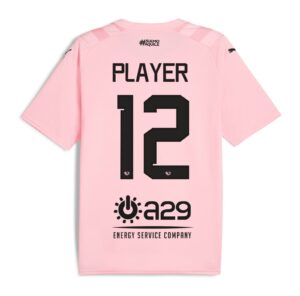 3Zp81sA4NUG4JV9_5793f401-739c-4ecd-aa68-f6a2297c34a3 | UAE SPORT STORE Back view of a pink sports jersey showing the name 'PLAYER' and large number '12' in black with sponsor logos.