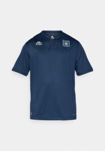 Navy blue short-sleeve athletic jersey with a lace-up neckline, a crest badge on the left chest, and a Kappa logo on the right chest.