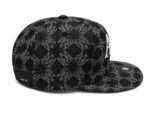 Black monogram print cap with flat brim and adjustable strap, stylish accessory for sports and casua.