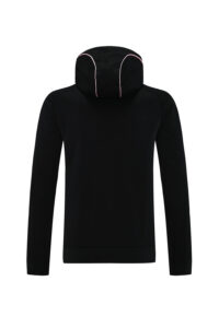 3c151a28 | UAE SPORT STORE Back view of a black hoodie with pink piping along the hood seams.