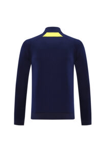 3c24703c | UAE SPORT STORE Back view of a navy blue long-sleeve sweater with a bright yellow collar accent.