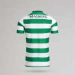 Back view of a green and white horizontal striped soccer jersey with 'MAGNERS' across the upper back.