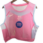 Pink sleeveless gym vest with FC Barcelona crest and Spotify logo on the front.