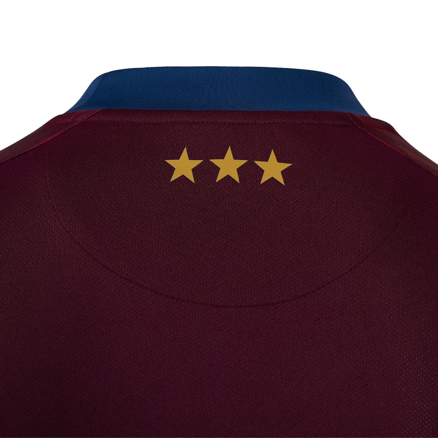 3lbWClJ0rNOBAcg | UAE SPORT STORE Back view of a burgundy polo shirt with a blue collar and four gold stars on the upper back.
