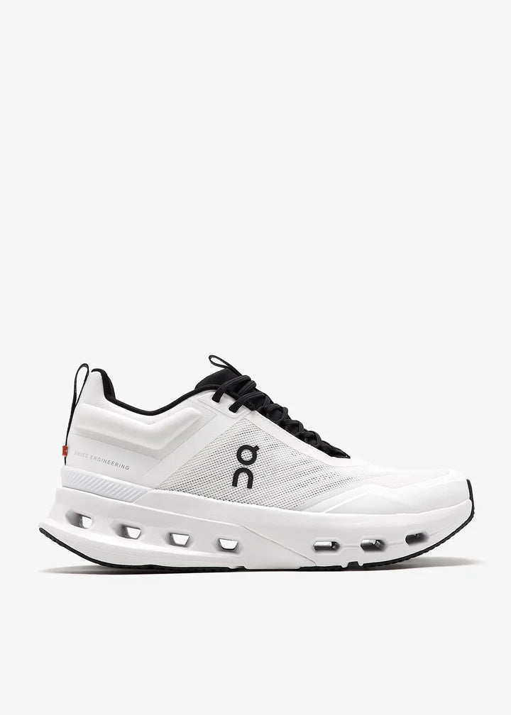3we30410462-whtblk_1 | UAE SPORT STORE White On running shoe shown in side profile with black laces and breathable mesh paneling.