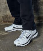 Nike P-6000 White Metallic Silver Black running shoes for men.