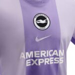 Purple Brighton & Hove Albion football jersey with team crest, Nike swoosh, and American Express sponsor text.