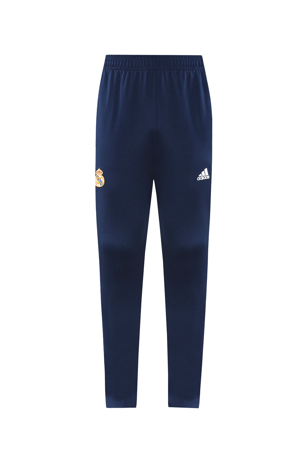 4ae82e80 | UAE SPORT STORE Navy blue Adidas track pants with Real Madrid crest on the left leg and white Adidas logo on the right leg, elastic waistband and tapered ankles.