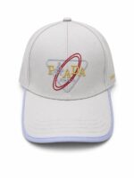 Lavender Prada logo cap with space-themed design.