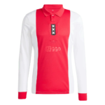 Red and white long-sleeve soccer jersey with a red front panel and white sleeves, featuring a crest with three white Xs and the Ziggo sponsor on the chest.