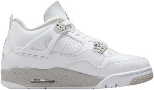 White high-top athletic sneaker with mesh side paneling and speckled gray midsole.