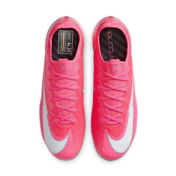 Top-down view of two bright pink athletic sneakers with laces tied, seen from above on a white background.