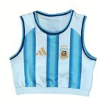 Light blue and white striped sleeveless sports jersey with a gold crest on the left chest.