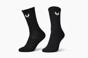 5969789690455985445 | UAE SPORT STORE Pair of black crew socks with a white brand logo near the top, displayed on a white background.