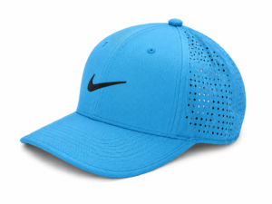 Blue Nike baseball cap with a perforated back and black swoosh logo on the front panel