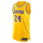 Yellow Los Angeles Lakers basketball jersey with purple 'LAKERS' lettering and number 24 on the front, sleeveless.