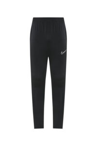 Black athletic joggers with an elastic waistband and a white Nike swoosh on the right thigh, full-length pants for sports or training.