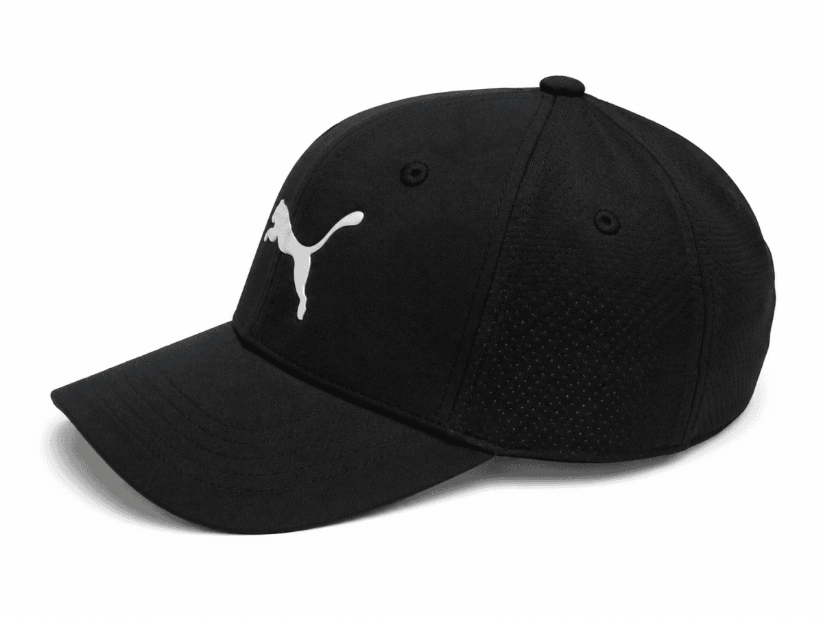 Black Puma baseball cap with a white logo on the front and a curved brim.