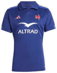 Blue rugby jersey featuring ALTRAD sponsor logo and a small red rooster crest on the chest