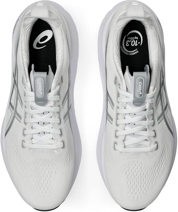 61zOcXbr6wL._AC_SY695 | UAE SPORT STORE Pair of white ASICS running shoes viewed from above, laces tied and tongues visible.