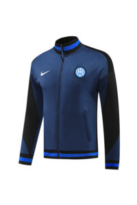 6488d3e2 | UAE SPORT STORE Blue Inter Milan track jacket with black sleeves, white Nike swoosh, and team crest on chest; full-zip with blue accents.
