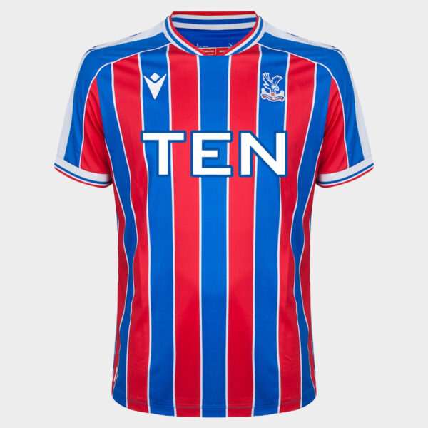 Red and blue vertical striped soccer jersey with white piping, TEN sponsor across the front and club crest on the left chest.