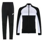 Nike color-block track suit: black joggers with white logo and a black/gray/white zip-up jacket