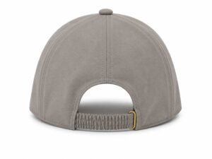 66b804ef-e061-4275-b712-1a5e99aae07a | UAE SPORT STORE Back view of a gray cap with vertical stitching and an elastic adjustable strap with a small gold buckle.