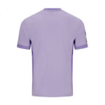 Back view of a lavender short-sleeve polo shirt with cuffed sleeves and a small logo on the right sleeve
