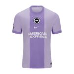 Brighton & Hove Albion football jersey in light and dark purple vertical panels with crest, Nike swoosh, and 'AMERICAN EXPRESS' sponsor text on the chest.