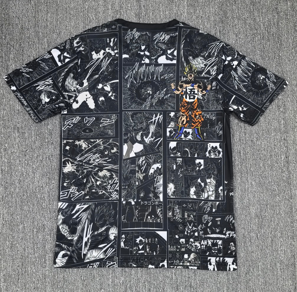 6AFE3E7C-C90E-46CA-9FF5-4D36FB8FB33C | UAE SPORT STORE T-shirt with black-and-white Dragon Ball manga panels and a colored Goku graphic on the chest area, anime-inspired design.