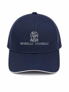 Navy baseball cap with white embroidered Brunello Cucinelli logo on the front
