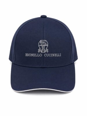 Classic navy blue baseball cap with embroidered logo and branding.