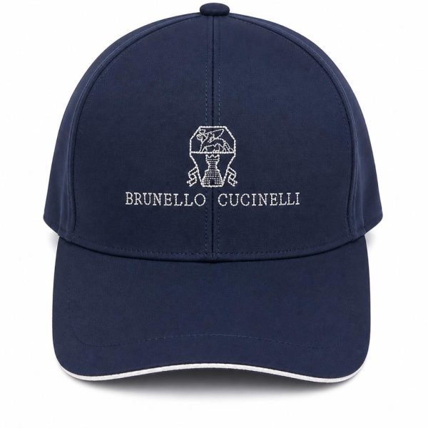 Navy baseball cap with white embroidered Brunello Cucinelli logo on the front