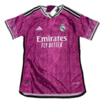 Pink Real Madrid football jersey with a floral pattern, white Emirates Fly Better sponsor text, Adidas logo, and club crest.