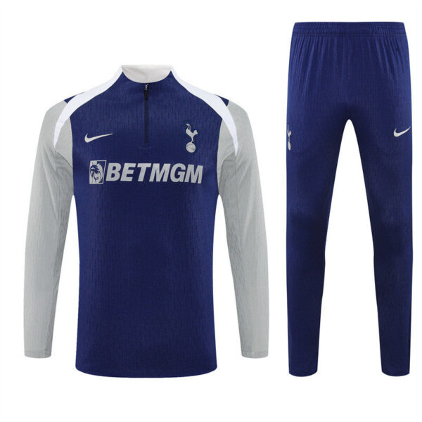 Tottenham Hotspur blue training top and pants with BetMGM sponsor, grey sleeves, squad kit vibe (training wear)