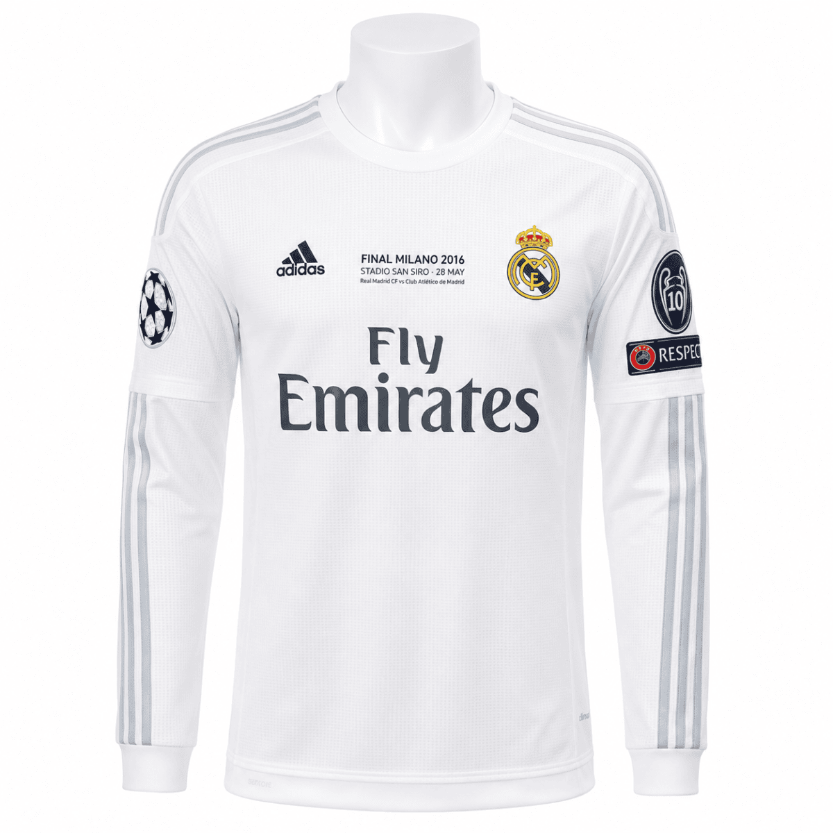Real Madrid 2015-2016 away football jersey with club crest and sponsor logo.