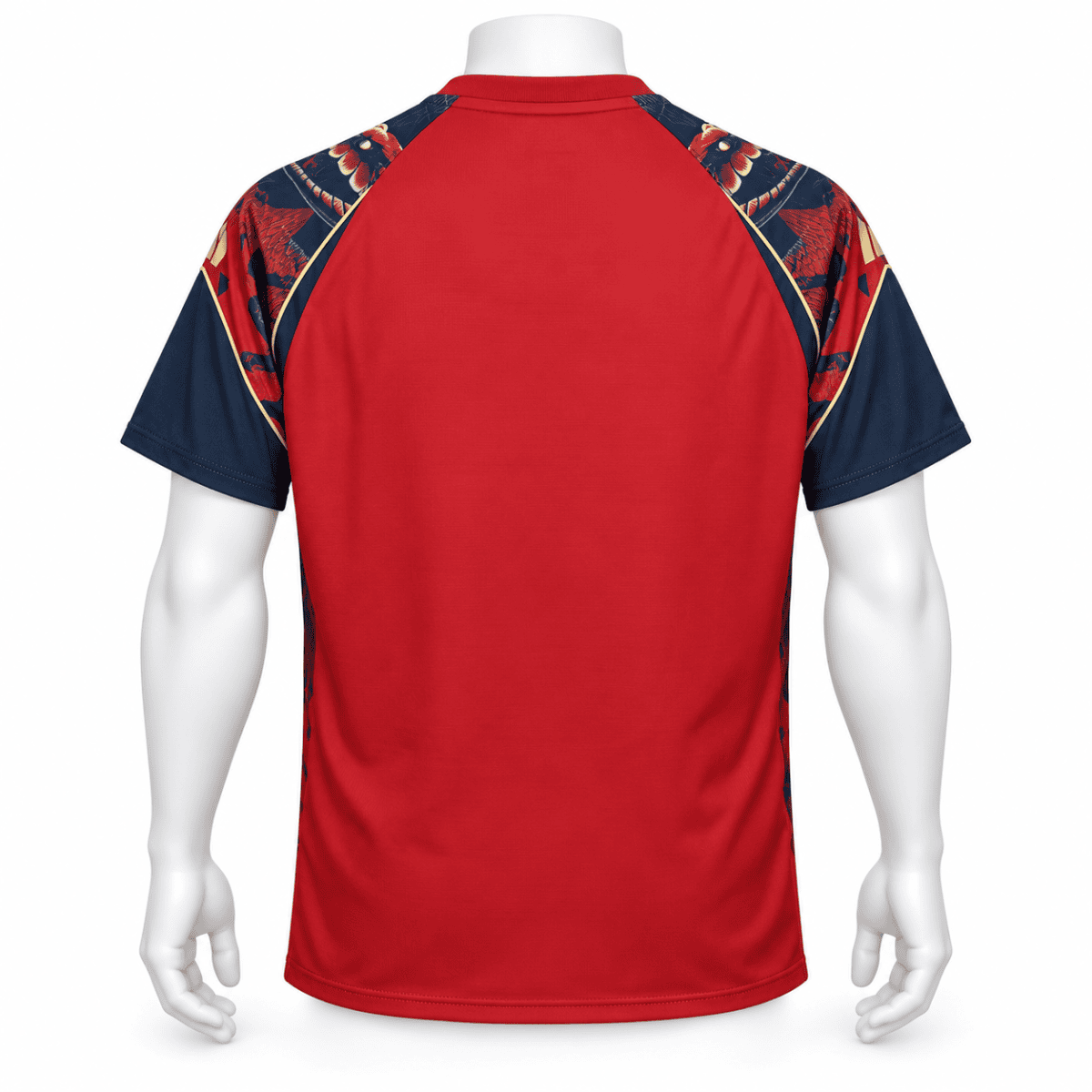 Red Manchester United Snake Special Edition jersey with blue and gold accents.